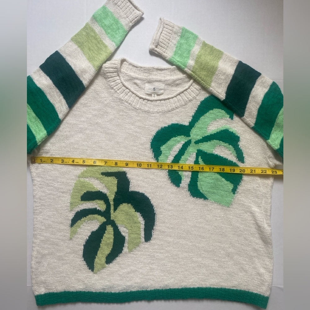 LOFT Lou & Grey Palm Leaf Sweater Size S Cotton Blend Casual Summer White Green - Picture 14 of 16